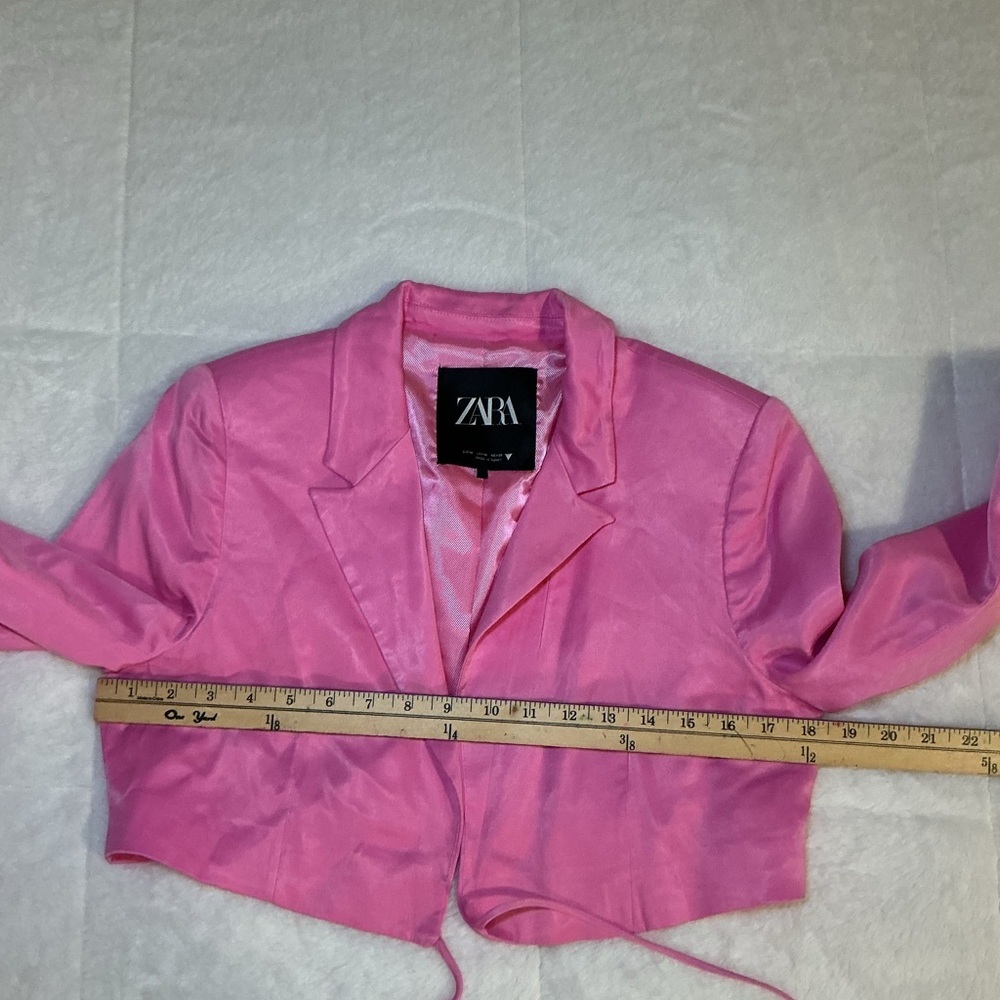 Zara Pink Cropped Blazer with Tie Detail - Picture 6 of 9